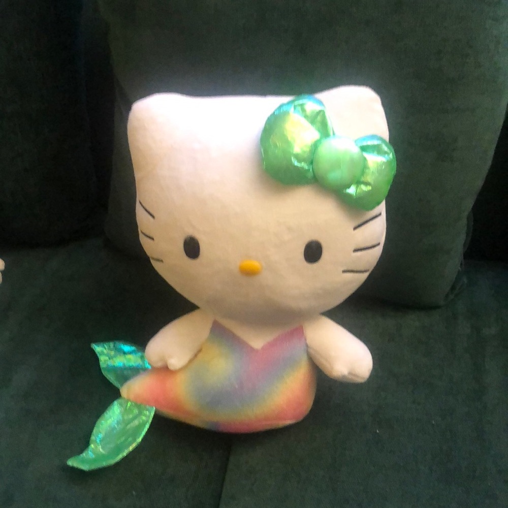 2014 Hello Kitty Mermaid Plush 12”Tall Green Bow Sanrio Stuffed Animal Plush
